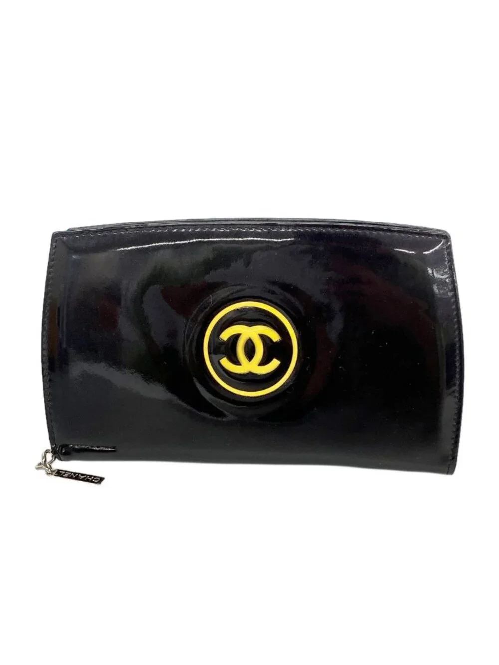 Chanel Wallet Patent Leather Black Silver
